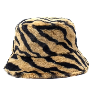 Chapeau Bob en Fausse Fourrure pour Femmes Imprimé Tigre Chaud Hiver Peluche Mode Zèbre Extérieur Coupe-Vent