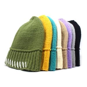 Winter knitted beanie hats for women in 8 colors including khaki and grey with ribbed cuffs