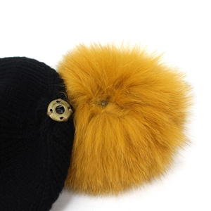 Winter knit beanie for women with detachable large ginger fox fur pompom and snap button