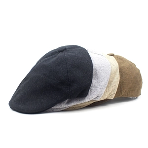 Vintage katoenen linnen platte petten voor heren in zwart, grijs, beige en bruin