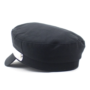 Casquette militaire noire à sommet plat en coton avec bande métallique argentée chic
