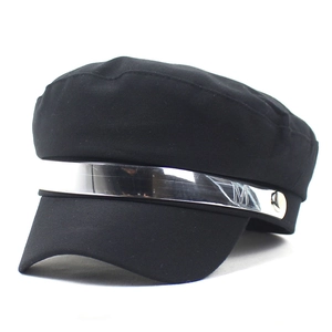 Casquette Gavroche Mode pour Femmes en Mélange de Coton Chapeau de Marine à Dessus Plat Avec Bande Métallique Lettre M Béret Rétro
