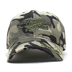 Men's camo tactical baseball cap with embroidered Navy SEALs emblem and curved brim