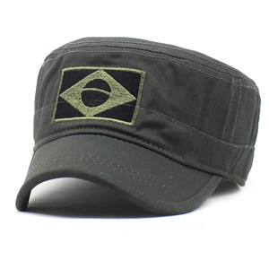 Olivgrüne Militär-Mütze aus Baumwoll-Canvas mit gesticktem Brasilien-Flaggen-Abzeichen