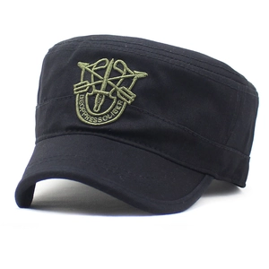Classic black cotton military patrol cap with De Oppresso Liber tactical embroidery