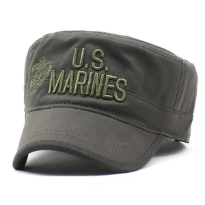 U.S. Marines Embroidered Military Cadet Cap Flat Top Baseball Hat Cotton Canvas Adjustable Army Patrol Cap Outdoor Hat