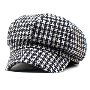 Women Houndstooth Newsboy Cap Retro British Style Woolen Blend Thick Warm Octagonal Hat Autumn Winter Fashion Headwear