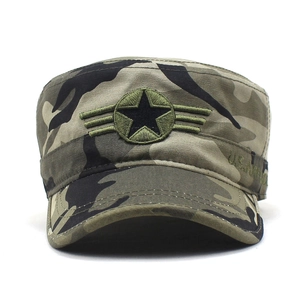 Men's camouflage flat top baseball cap with U.S. Army embroidery and star badge