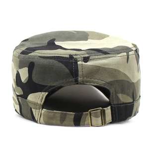 Classic camouflage flat top army cap with adjustable metal buckle on back