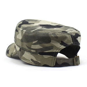 Classic woodland camouflage cadet cap with adjustable bronze metal buckle back closure
