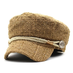 Casquette Gavroche Vintage en Tweed pour Femmes Hiver Chaud Chapeau Baker Boy Avec Fil Métallique Brillant Et Bouton En Métal