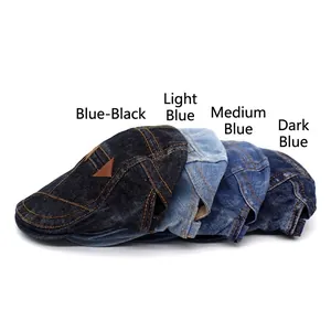 Vintage washed denim beret ivy caps for men and women in four distinct blue shades