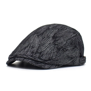 Retro black and gray cotton jacquard newsboy cap with vintage woven texture