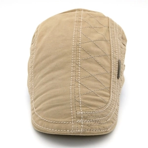 Classic cotton flat cap in beige with decorative stitching and metal side detail