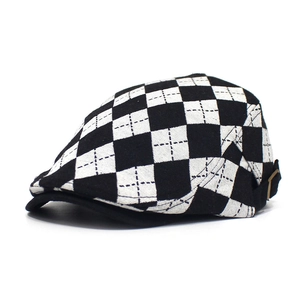 Vintage Argyle Checkered Flat Cap For Women Men British Retro Beret Hat Adjustable Metal Buckle Cotton Blend Newsboy Ivy Cap