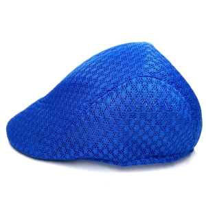 Close-up detail of the breathable royal blue mesh fabric on this summer flat cap