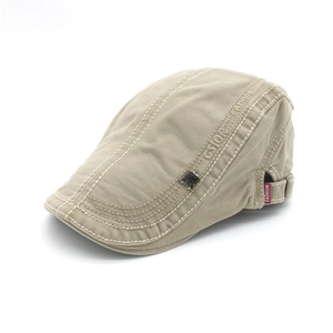 Vintage British Style Cotton Flat Cap Adjustable Beret Hat With Metal Badge Embroidery Newsboy Cabbie Cap For Men Women Casual Outdoor Sunshade Hat