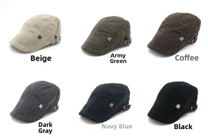 Detail of cotton flat caps in six colors with metal star stud and side embroidery