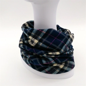 Classic plaid knit snood scarf for women in deep blue and grey for autumn and winter