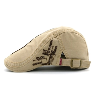 Béret classique en coton kaki avec broderie vintage et boucle métallique réglable
