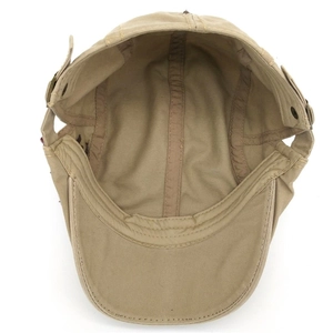 Béret en coton kaki vue intérieure avec coutures renforcées et sangle réglable à l'arrière