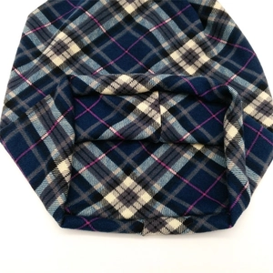 Classic blue and grey plaid winter beanie hat with warm thick fabric for women