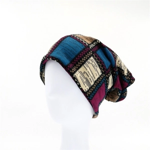 Dames Gebreide Beanie Muts Faux Kasjmier Winter Warm Winddicht Nekwarmer Geometrische Ruit Patchwork Dagelijkse Accessoire