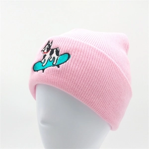Women Embroidered Dog On Skateboard Beanie Soft Acrylic Warm Knit Hat For Autumn Winter Casual Daily Streetwear Outdoor