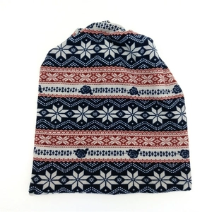 Winter snowflake pattern knit beanie and neck warmer set in navy blue and red