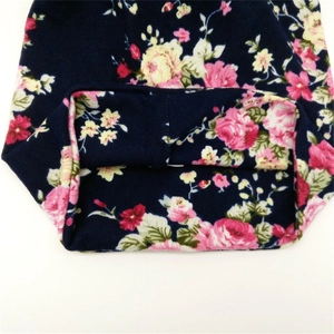 Navy blue winter beanies with floral print made of thick warm knitted fabric for women