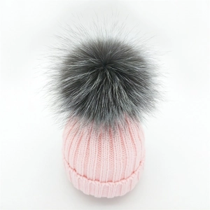 Parent-Child Winter Warm Knit Beanie Hat With Large Faux Fur Pom-Pom Ribbed Thickened Cold Weather Cuffed Skull Cap For Women Kids