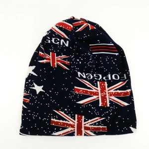 Donkerblauwe gebreide muts met Union Jack- en sterpatronen voor heren en dames