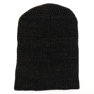 Macro view of the fine ribbed texture on a classic solid dark knit beanie hat