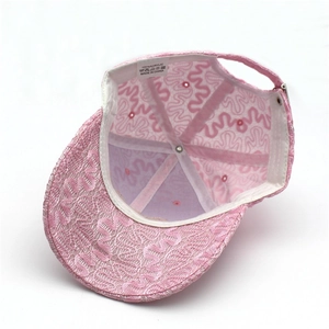Pink lace baseball cap with mesh design and adjustable metal buckle strap