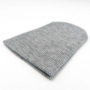 Classic gray knitted beanie hat for men and women with soft ribbed texture for winter warmth
