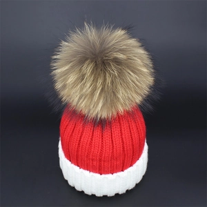 Parent Child Winter Warm Ribbed Knit Beanie Hat For Women Kids Color Block Pom Pom Cold Weather Outdoor Skull Cap
