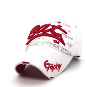 White baseball cap with red 3D embroidery and hiphop print in a street style design