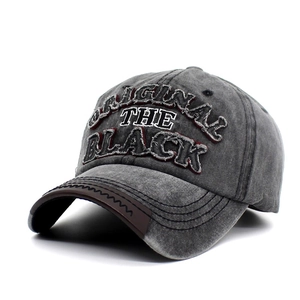 Vintage washed charcoal baseball cap with Original The Black embroidery and leather brim trim