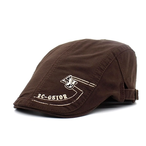 Béret classique marron foncé pour homme avec broderie et boucle en métal réglable