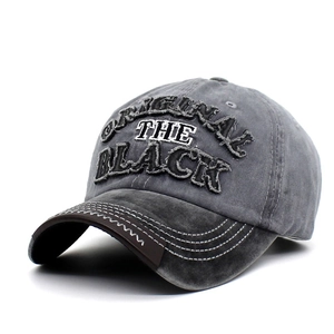 Grey vintage baseball cap with ORIGINAL THE BLACK embroidery and brown leather brim trim