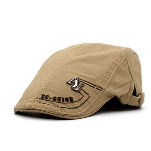 Casquette Plate en Coton Rétro Pour Hommes Béret Brodé Décontracté Mode Extérieur Chapeau de Protection Solaire Avec Décoration en Métal