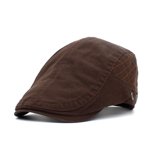 Béret Vintage Matelassé en Coton Polyester Hommes Femmes Casquette Plate Réglable Style Britannique Protection Solaire