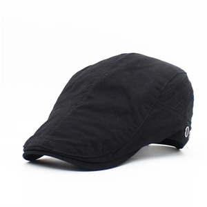 Casquette plate classique en coton noir avec surpiqûres en losanges pour hommes et femmes