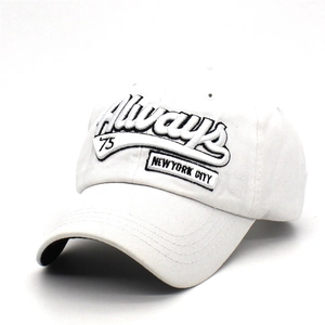 Classic white cotton baseball cap with New York City embroidery and curved visor for sun protection