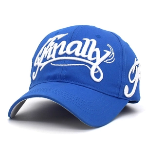 Berretto da baseball blu acceso con ricamo bianco di alta qualità 'finally'