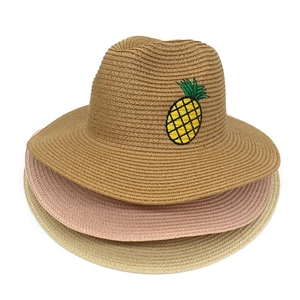 Chapeau de Paille Broderie Ananas d'Été pour Femmes Décontracté Plage Protection Solaire Fedora Large Bord Vacances Extérieur Voyage