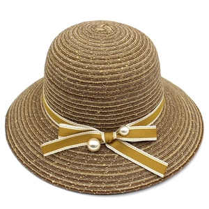 Fashion Women Straw Sun Hat With Large Brim Sequin Artificial Pearl Ribbon Bow Beach Vacation Sun Protection Elegant Woven Summer Hat