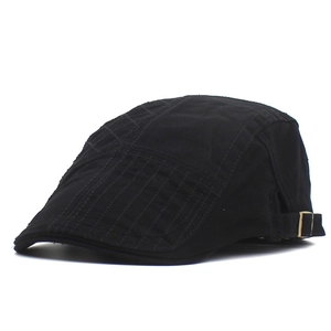 Classic black cotton newsboy cap for men featuring embroidery and metal side buckles