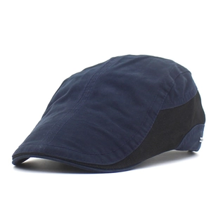 Men's navy blue cotton ivy cap with black mesh patchwork and side metal detail