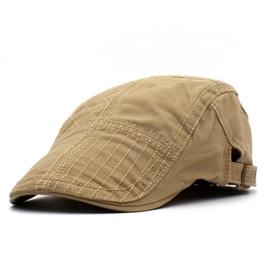 Men Vintage Cotton Canvas Duckbill Cap Adjustable Forward Hat British Style Outdoor Sunshade Embroidery Beret Flat Hat